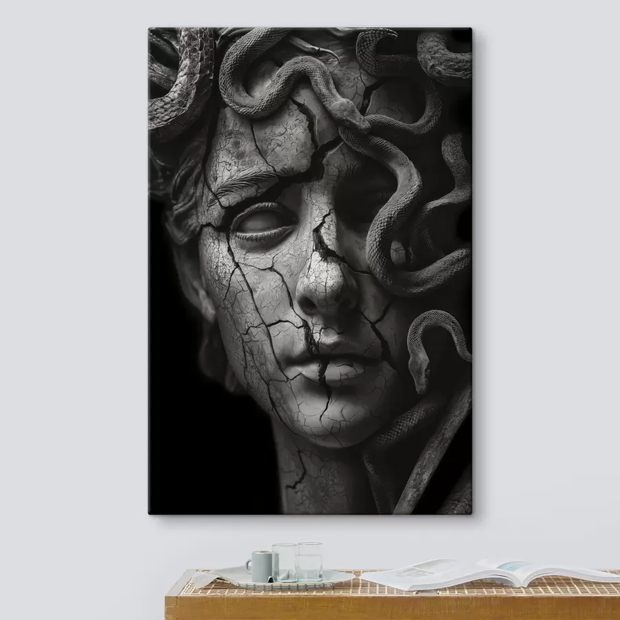carta da parati Scultura Gorgone Medusa in bianco e nero nr. s26128