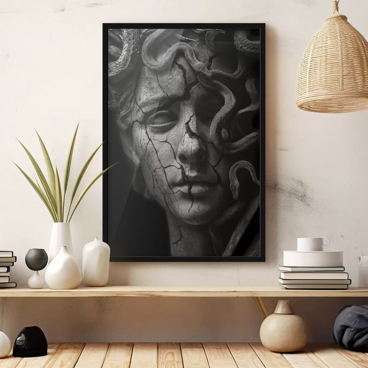 Poster Scultura Gorgone Medusa in bianco e nero f26128