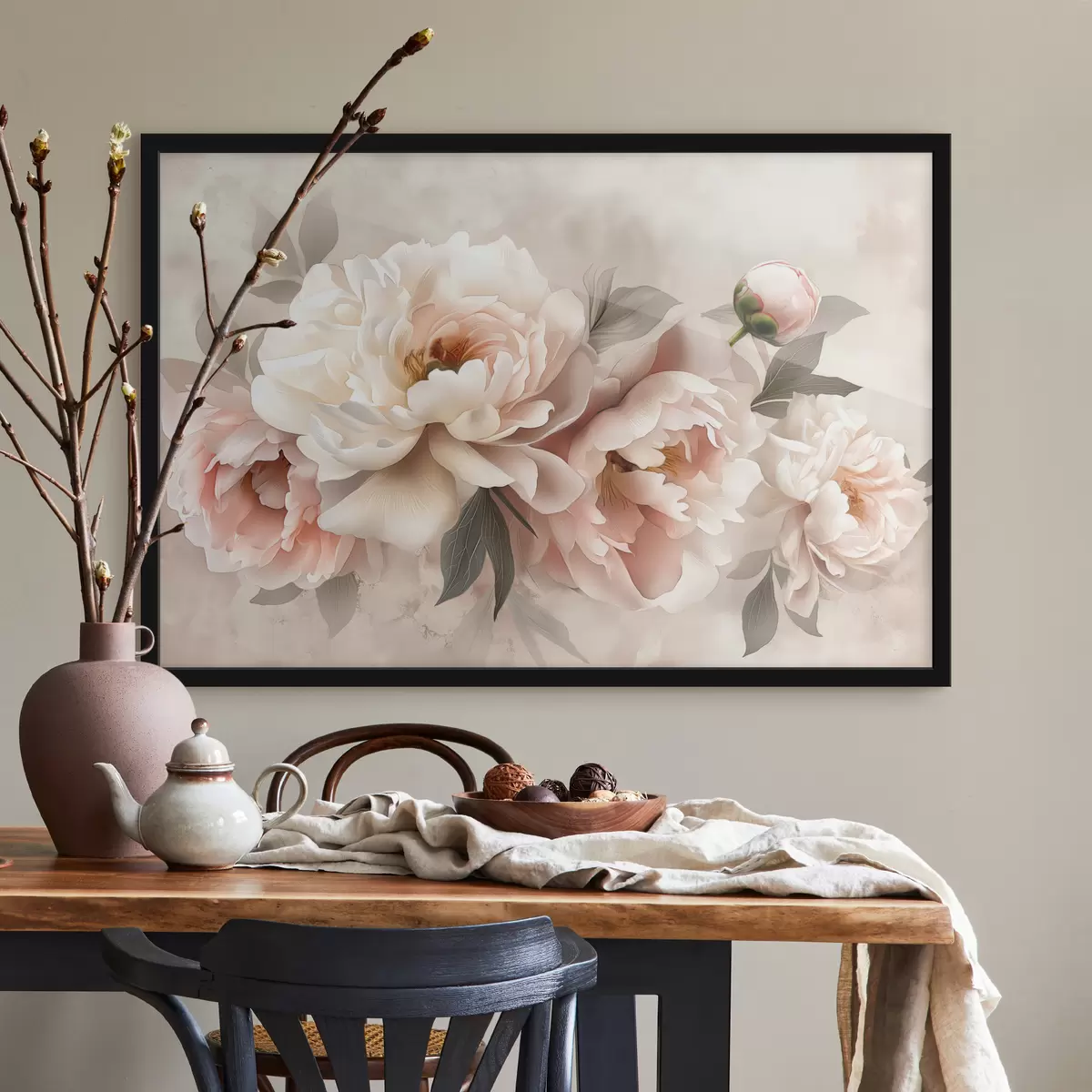 Poster bouquet astratto di peonie nei toni del rosa f39324