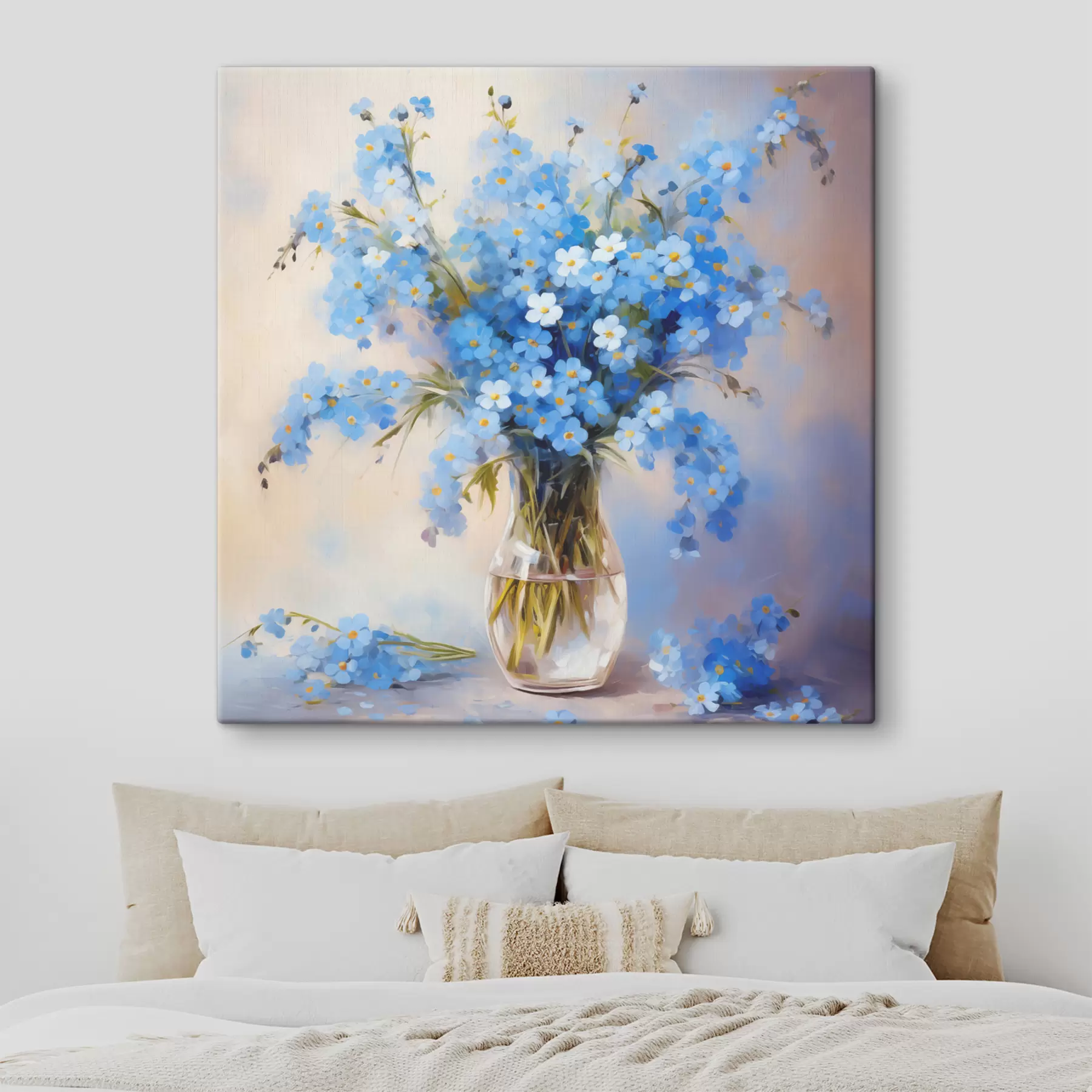 carta da parati Bouquet di fiori di campo blu in un dipinto a olio su caraffa di vetro nr. s39331