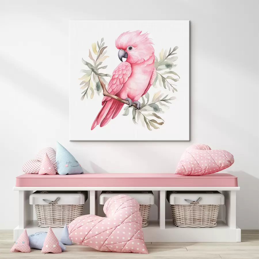carta da parati Pappagallo rosa del cacatua che si siede su un acquerello del ramo nr. s39334