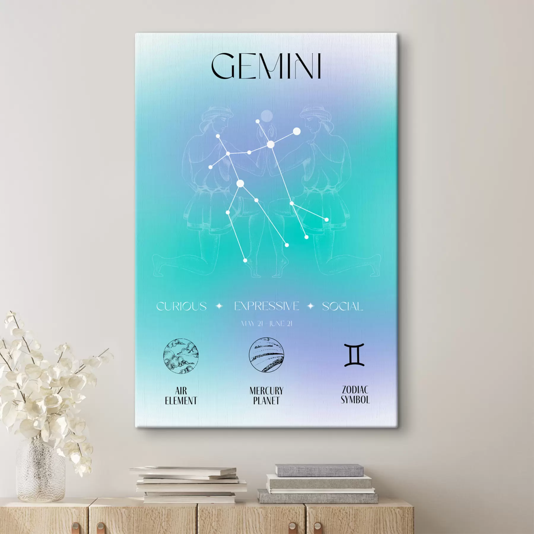 carta da parati Segno zodiacale Gemelli, costellazioni, cosmico, pianeti, astrologia, colori blu e viola nr. s39279