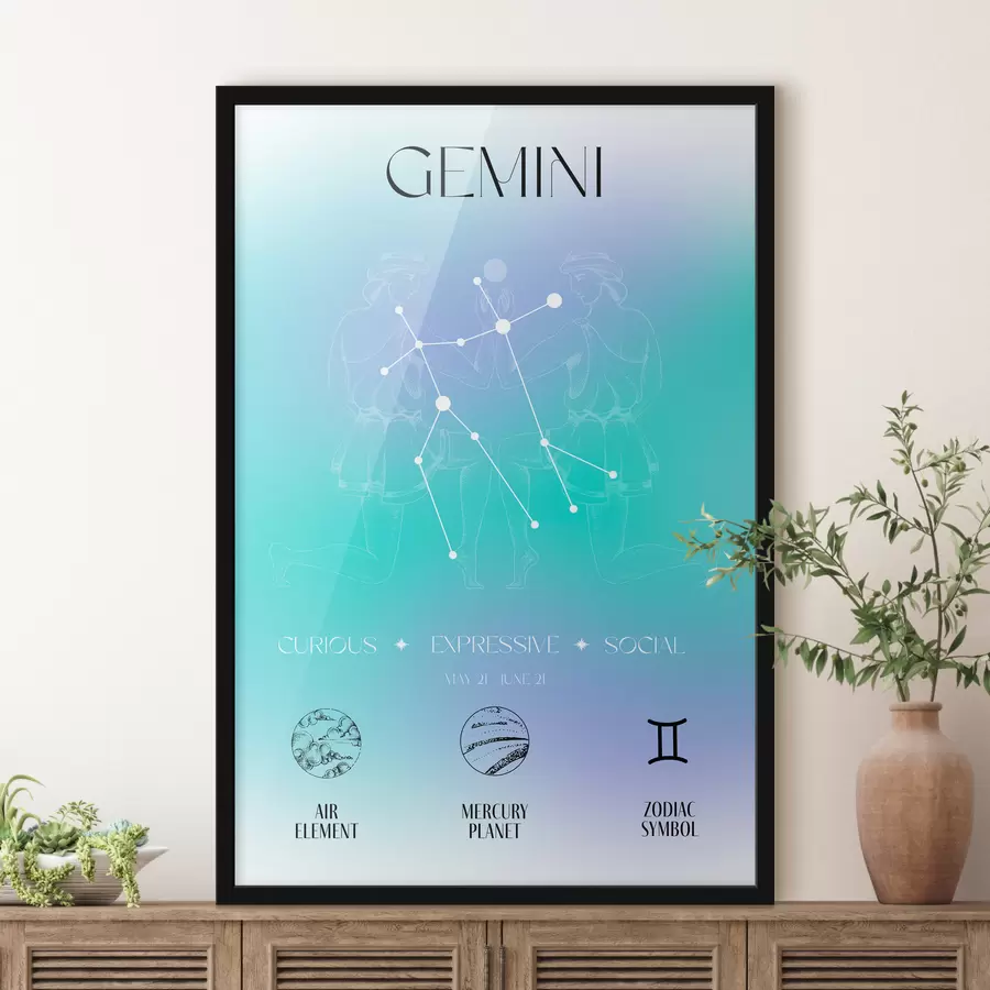 carta da parati Segno zodiacale Gemelli, costellazioni, cosmico, pianeti, astrologia, colori blu e viola nr. f39279
