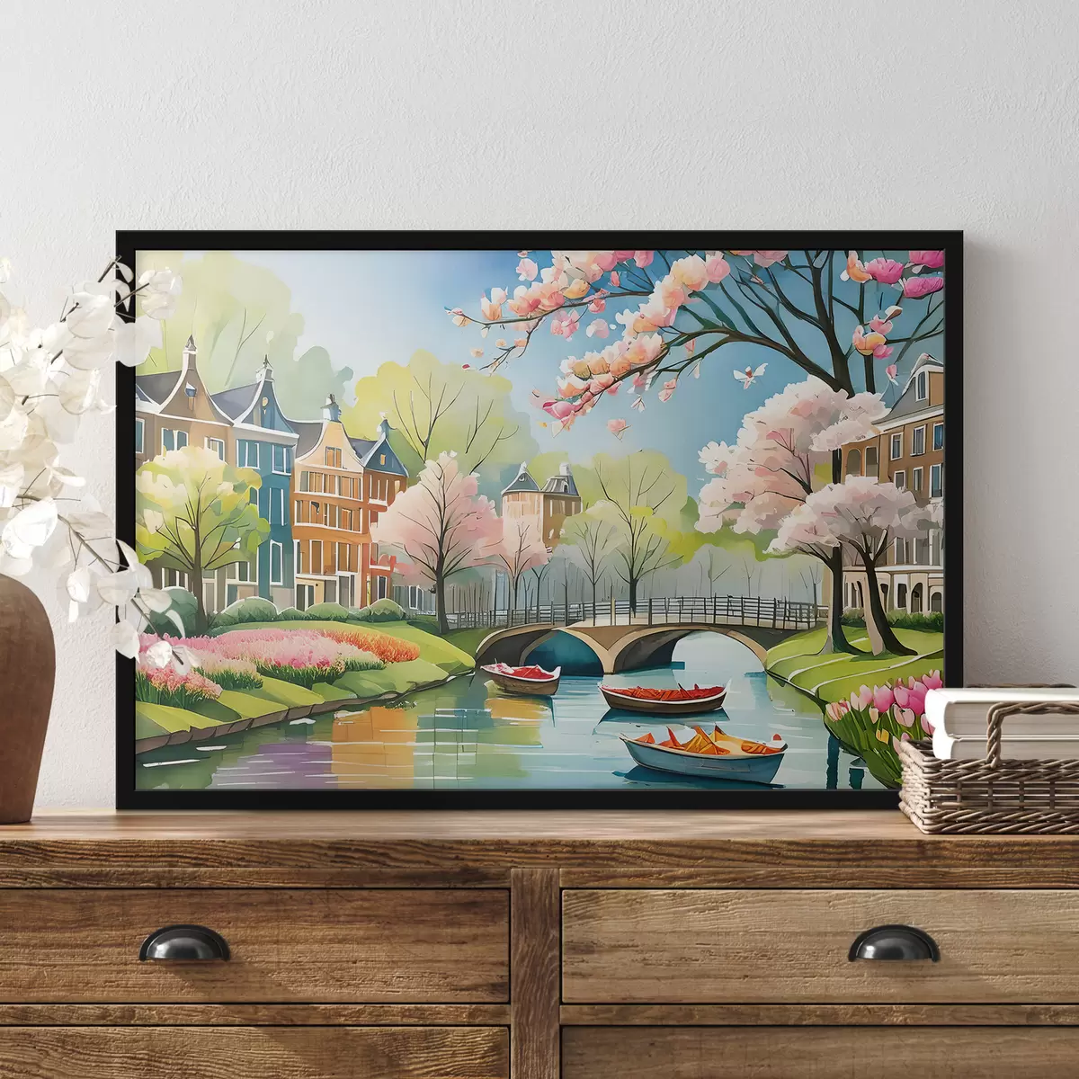 Poster alberi in fiore ad Amsterdam in primavera f39301