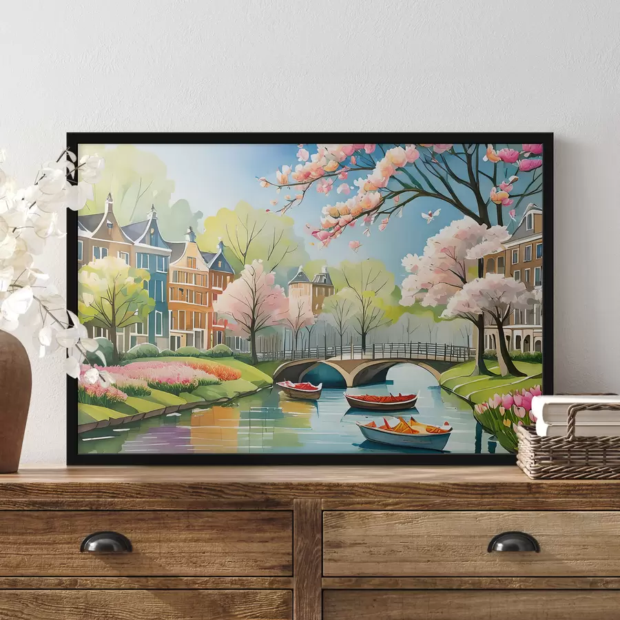 carta da parati alberi in fiore ad Amsterdam in primavera nr. f39301