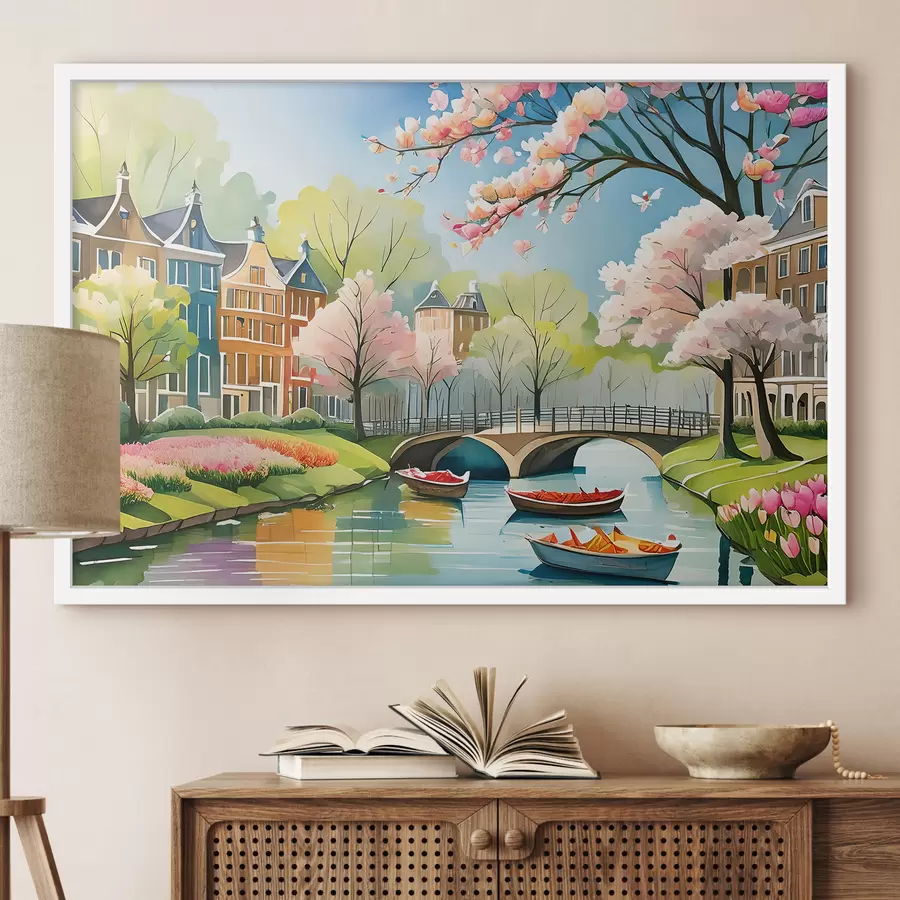 carta da parati alberi in fiore ad Amsterdam in primavera nr. f39301
