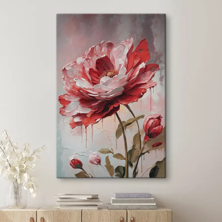 carta da parati Fiore rosso su sfondo bianco-grigio nr. s39173