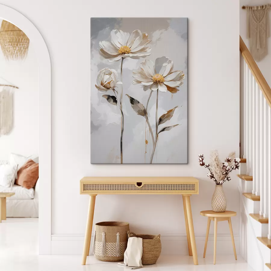 carta da parati Fiori bianchi su sfondo bianco-grigio nr. s39174