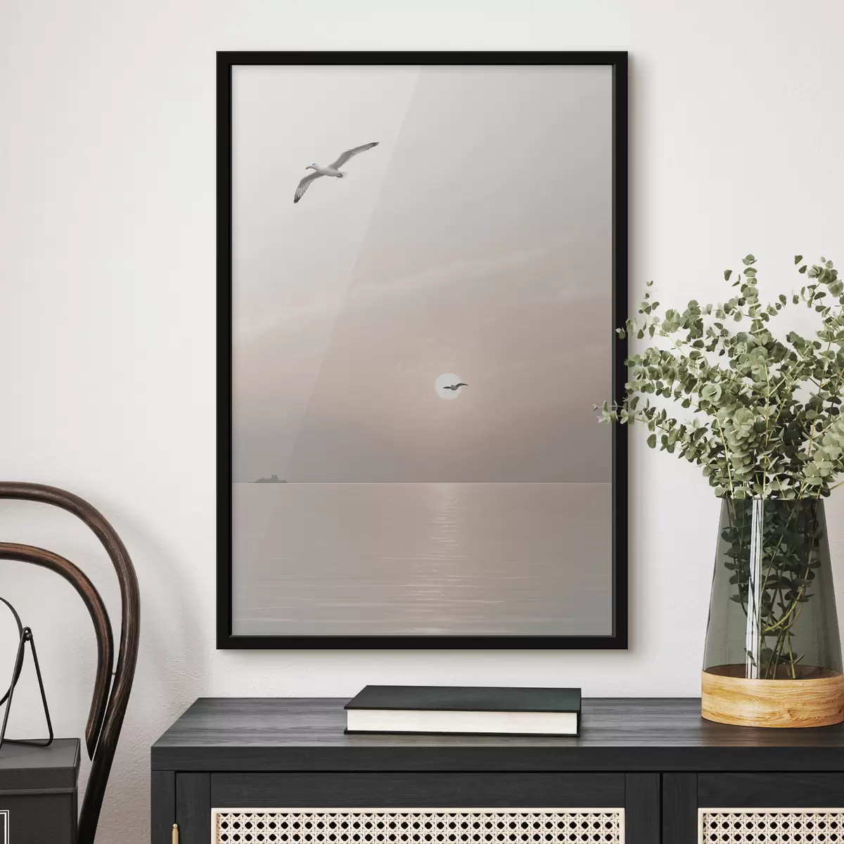 Poster Gabbiani che volano sul mare f39152