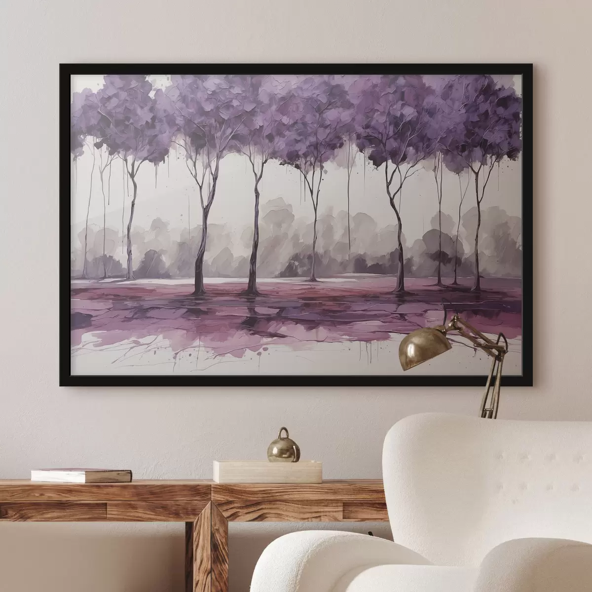 Poster Alberi con foglie viola su sfondo astratto f39155