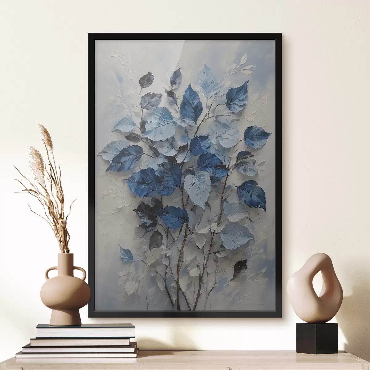 Poster Pianta con foglie bianche e blu f39156