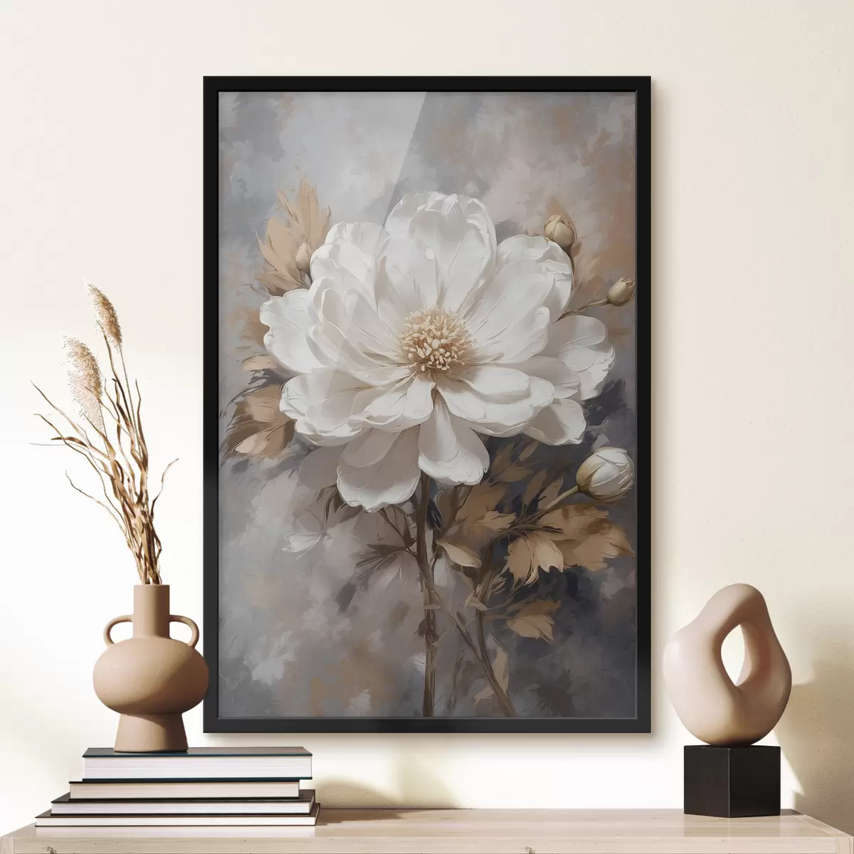 Poster Fiore bianco con stelo dorato f39166