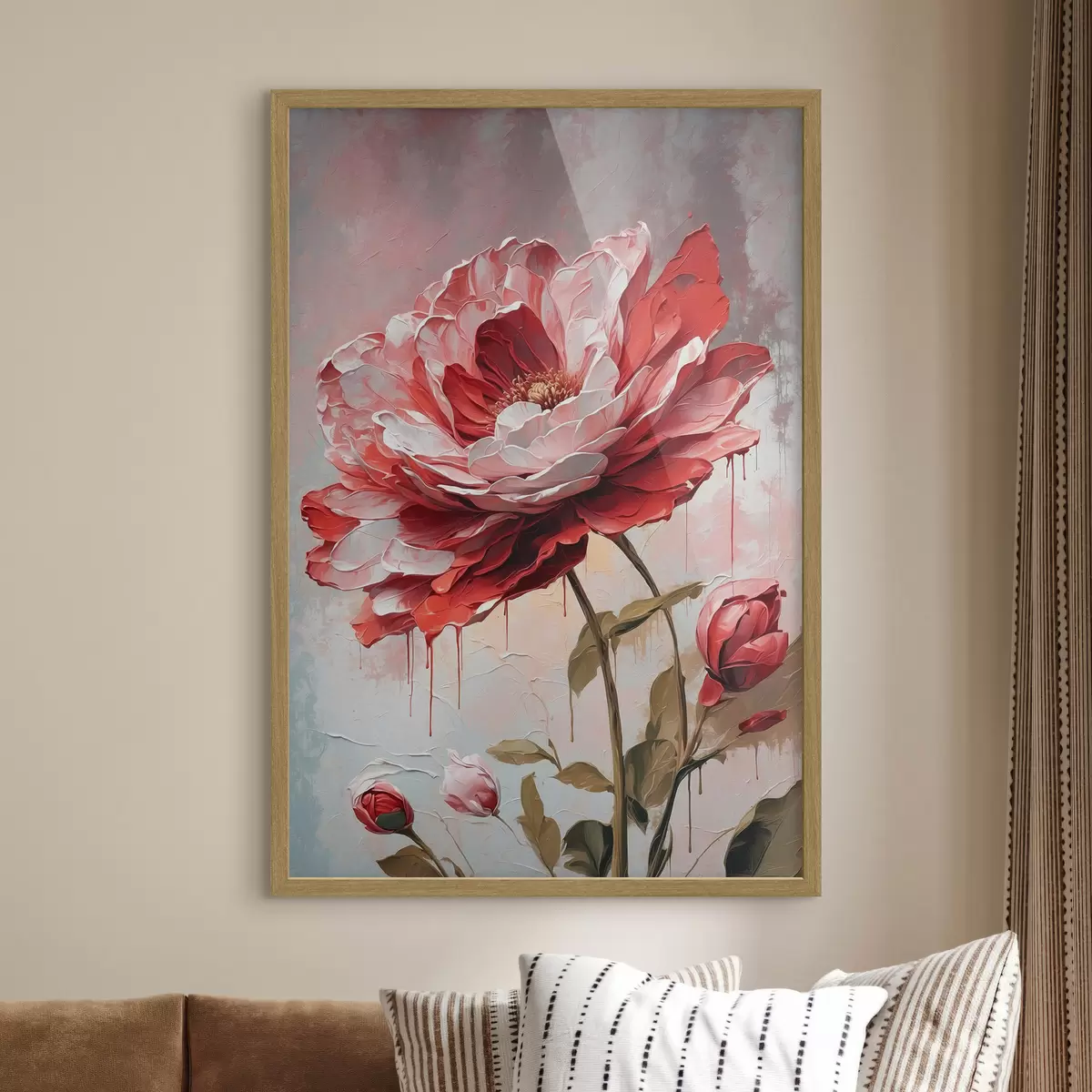 Poster Fiore rosso su sfondo bianco-grigio f39173
