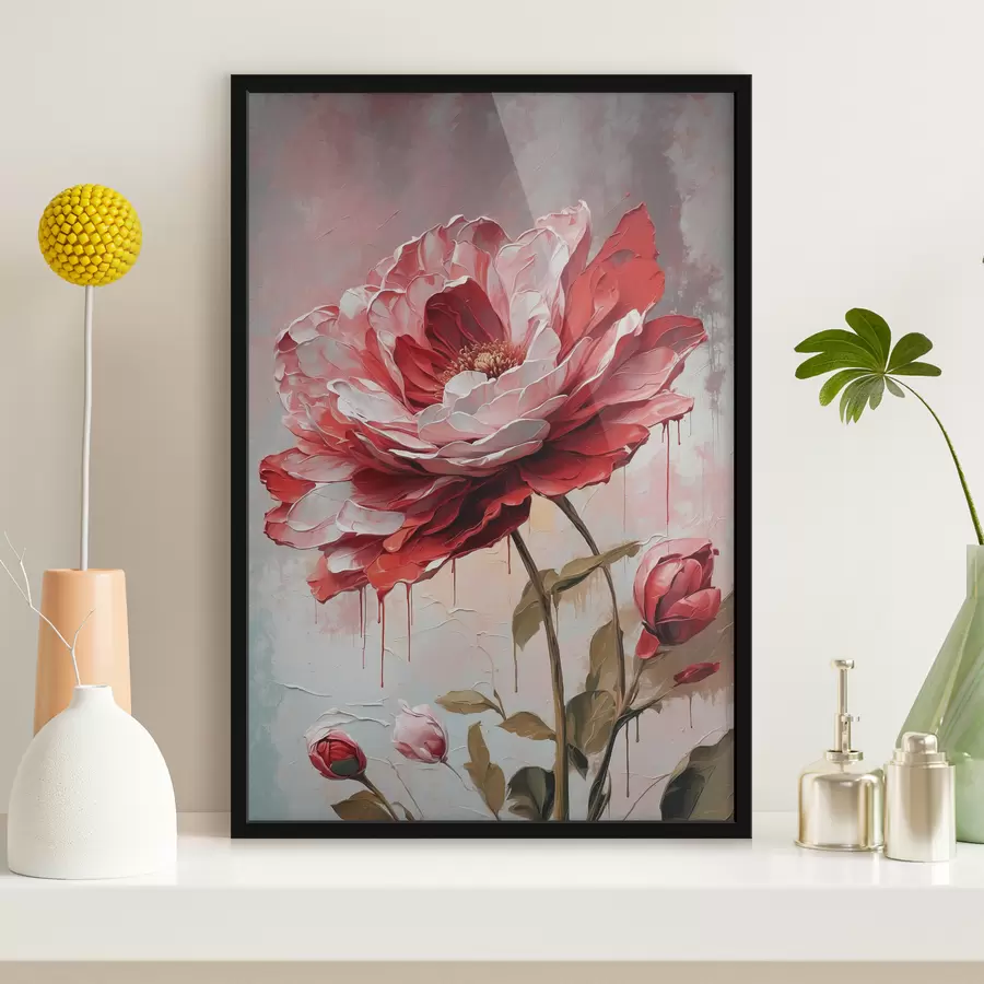 carta da parati Fiore rosso su sfondo bianco-grigio nr. f39173