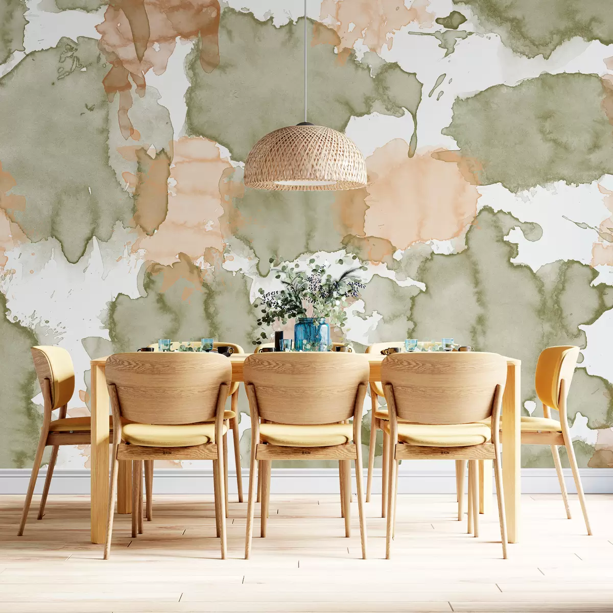 carta da parati Astrazione dell'acquerello, disegno di motivi, colori naturali verde e beige nr. w01284v1