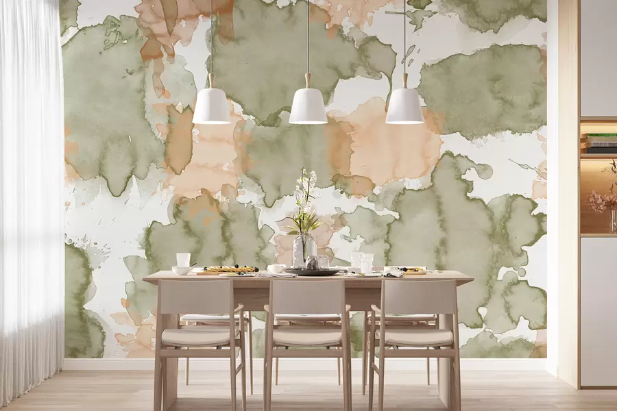carta da parati Astrazione dell'acquerello, disegno di motivi, colori naturali verde e beige nr. w01284v1