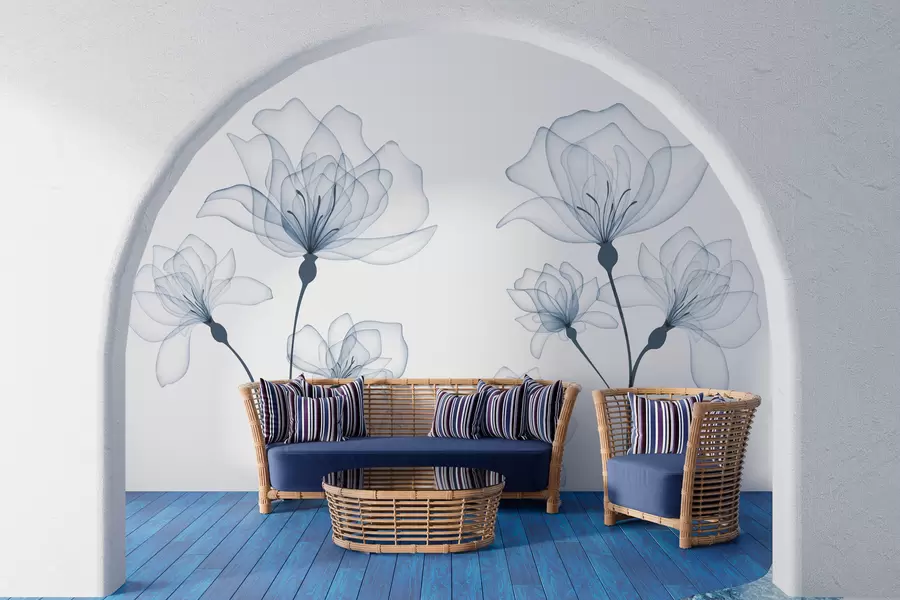 Carta da parati Floreale Delicati fiori acquerelli blu n. w00744v1