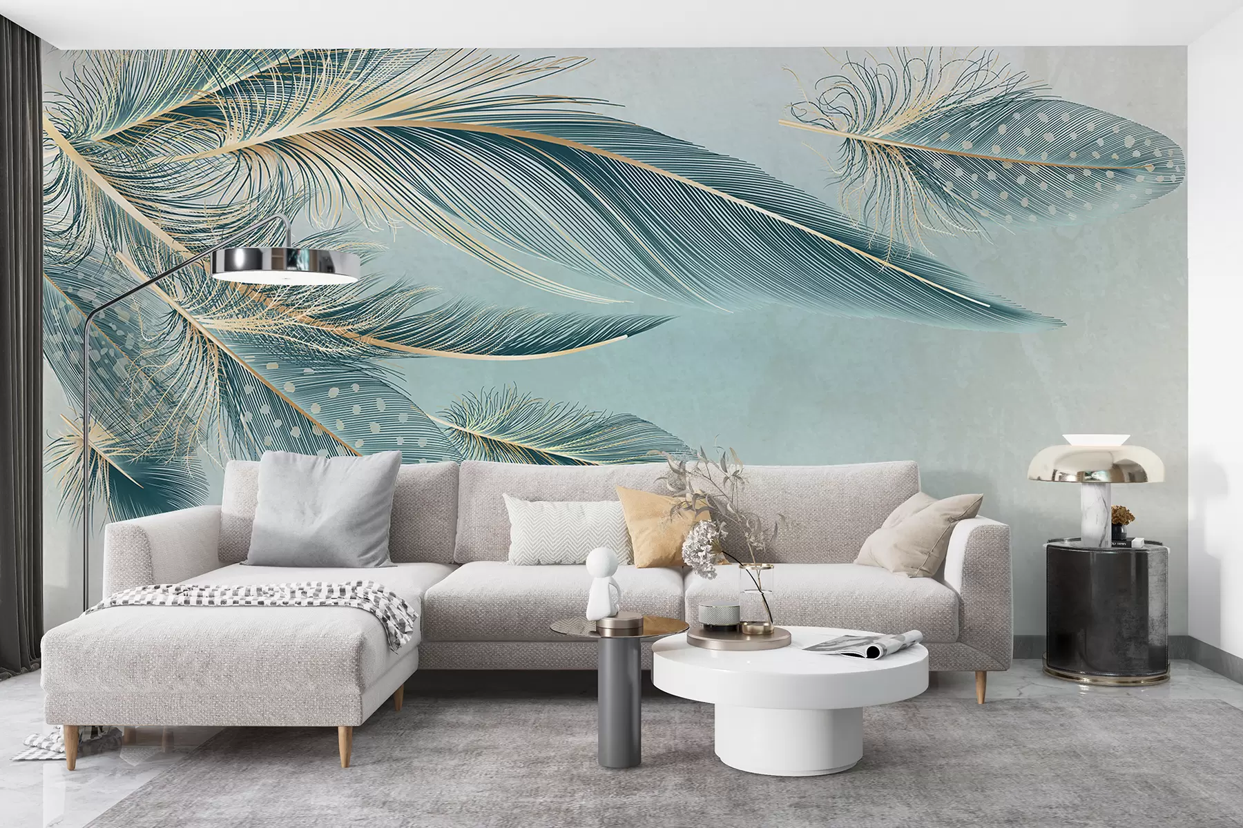 carta da parati Delicate piume nei toni del blu nr. w01312