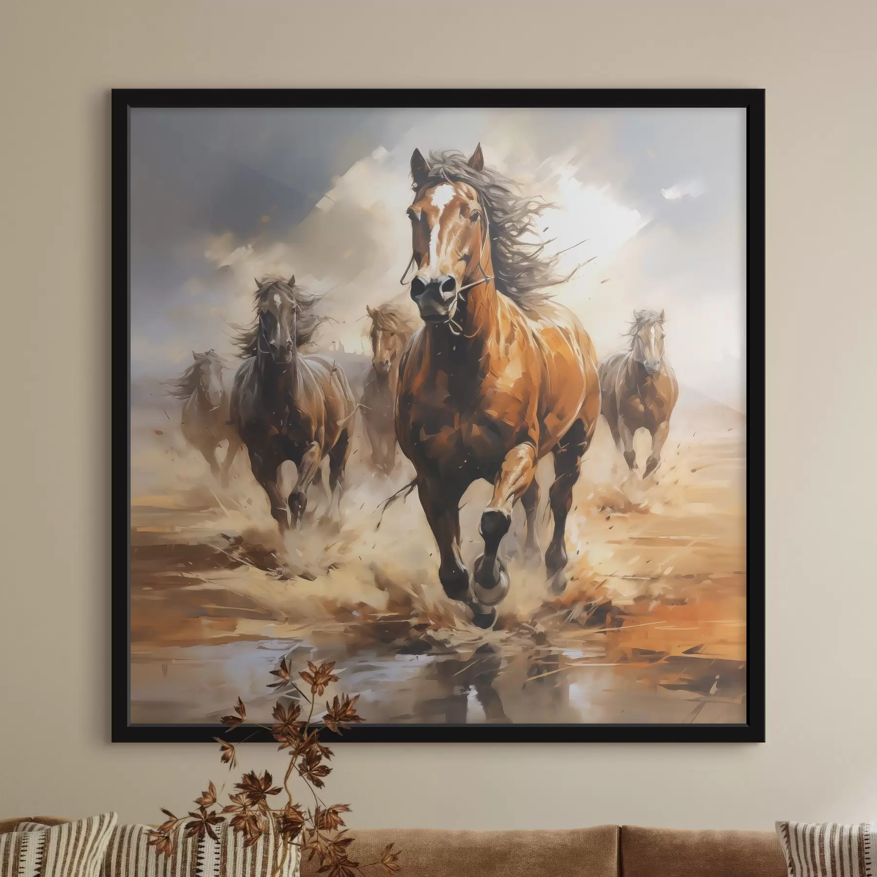 carta da parati Cavalli al galoppo nel prato pittura ad olio nr. f39436