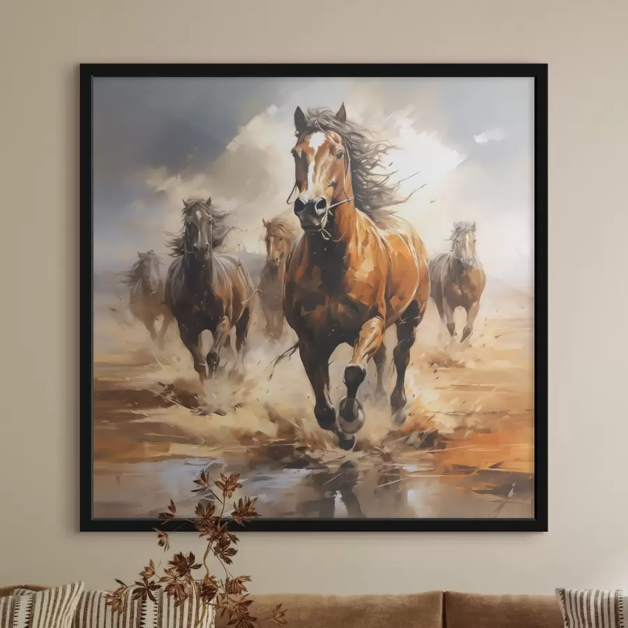 carta da parati Cavalli al galoppo nel prato pittura ad olio nr. f39436