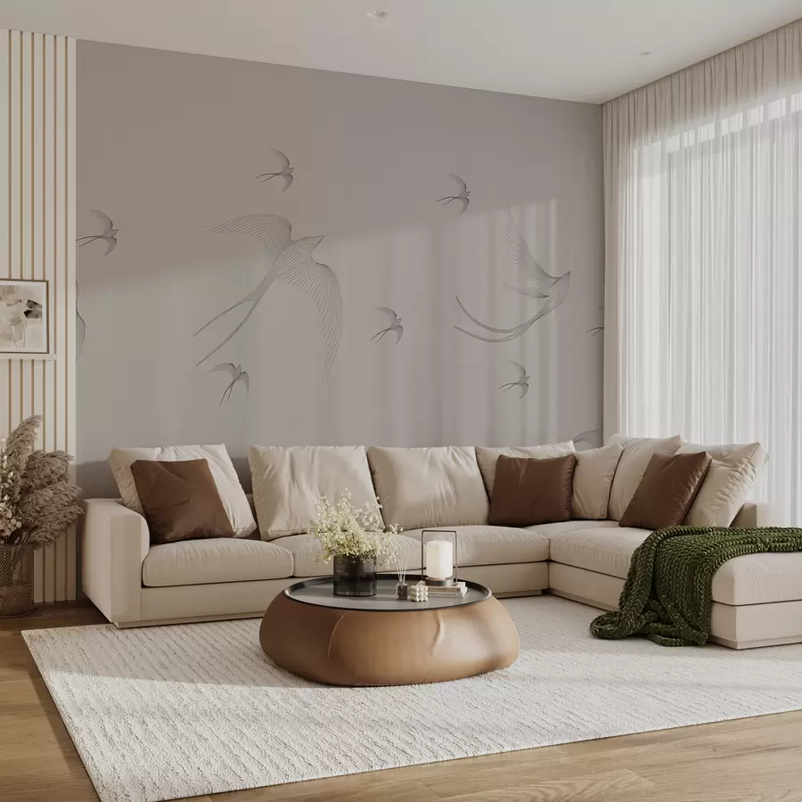 carta da parati Rondini lineari su sfondo grigio-rosa nr. w01264v2