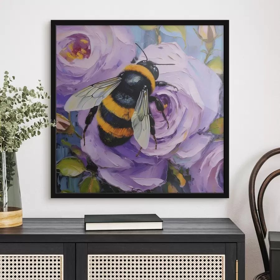 carta da parati Ape su peonie rosa, fiori estivi, pittura a olio, pennellate vivaci nr. f39410