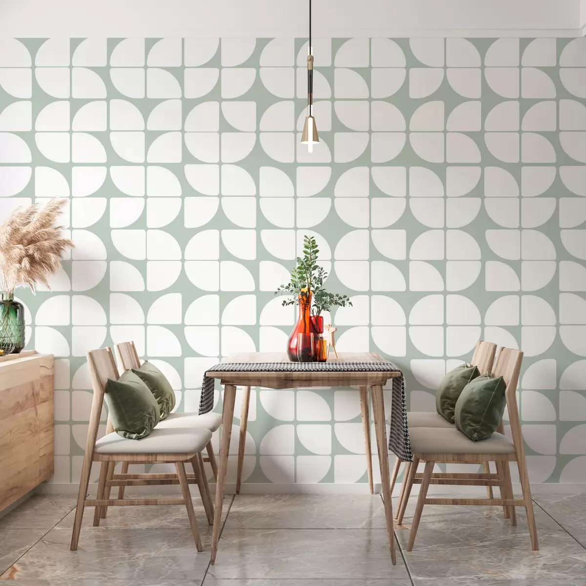 carta da parati Carta da parati geometrica in stile bauhaus tendenza retrò in colore verde scuro nr. w07907v2