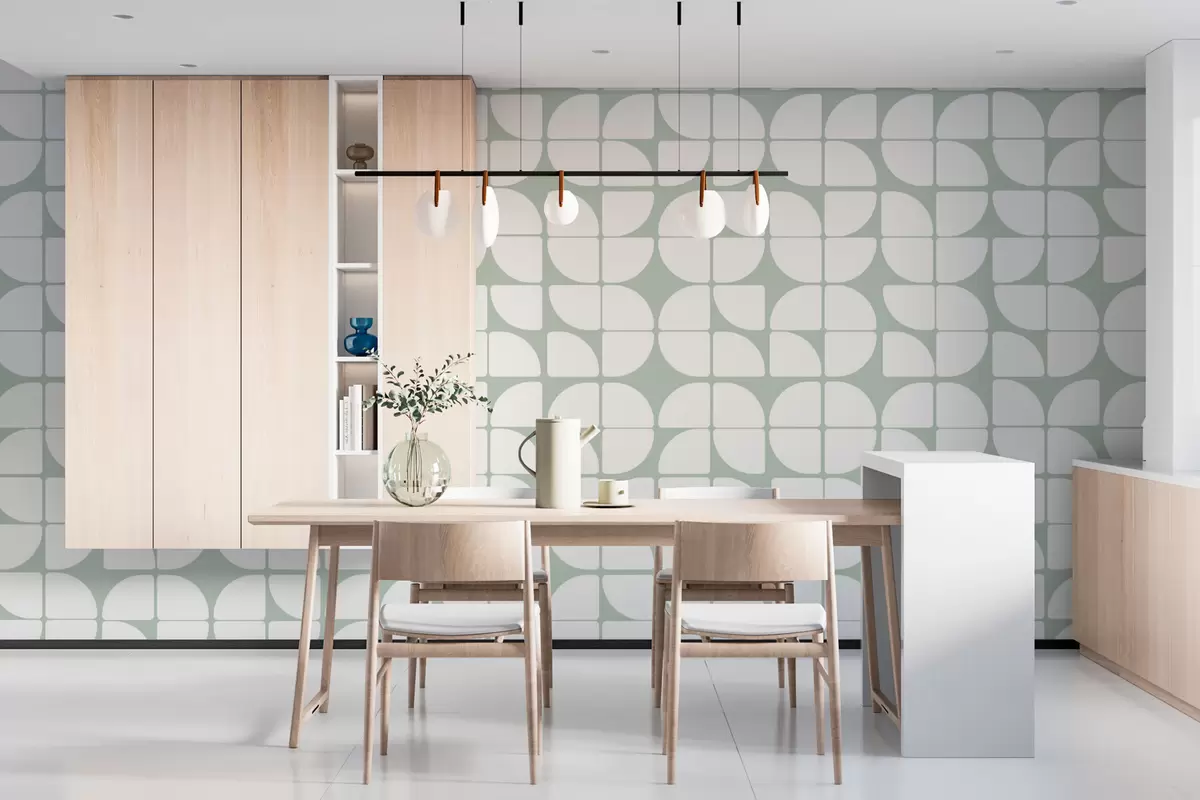 carta da parati Carta da parati geometrica in stile bauhaus tendenza retrò in colore verde scuro nr. w07907v2