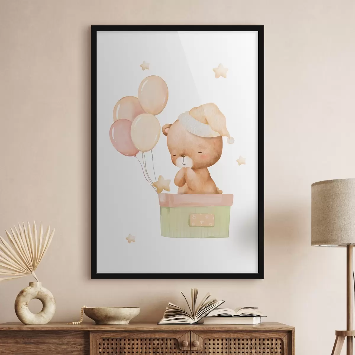 Poster Orsetto carino con palloncini e stelle f37918