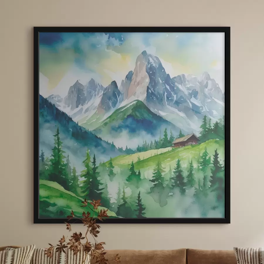 carta da parati Montagne serene con alberi verdeggianti nr. f37959