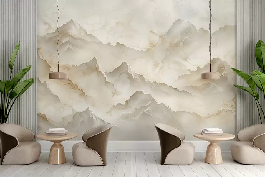 Carta da parati 3D Paesaggio montuoso con abbondanza di rocce in stile onice 