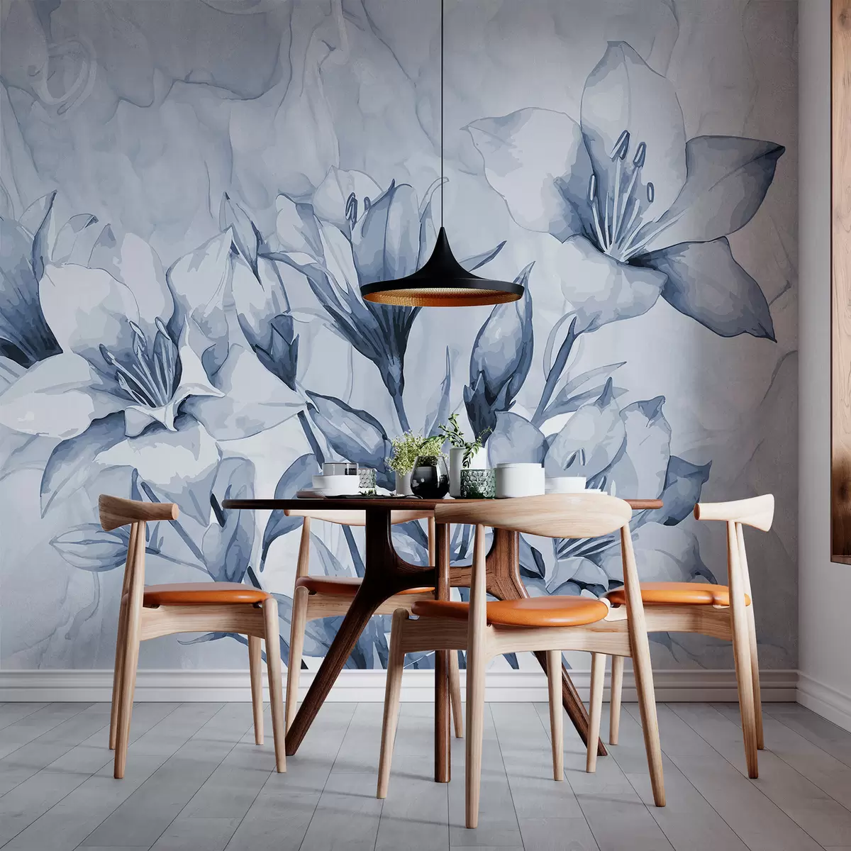 carta da parati Fiori blu su sfondo blu nr. w07897