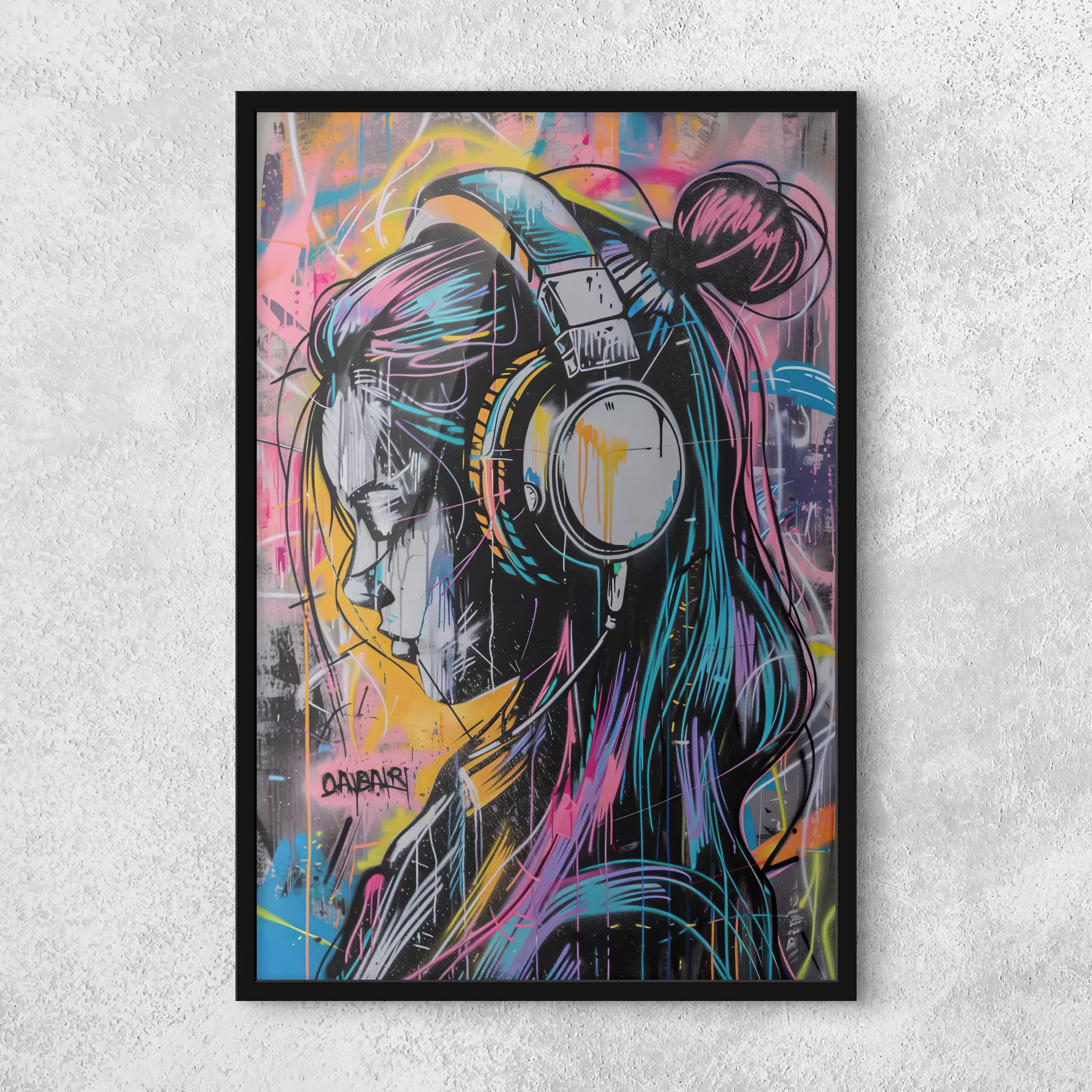 carta da parati Donna con le cuffie in stile graffiti nr. f39443