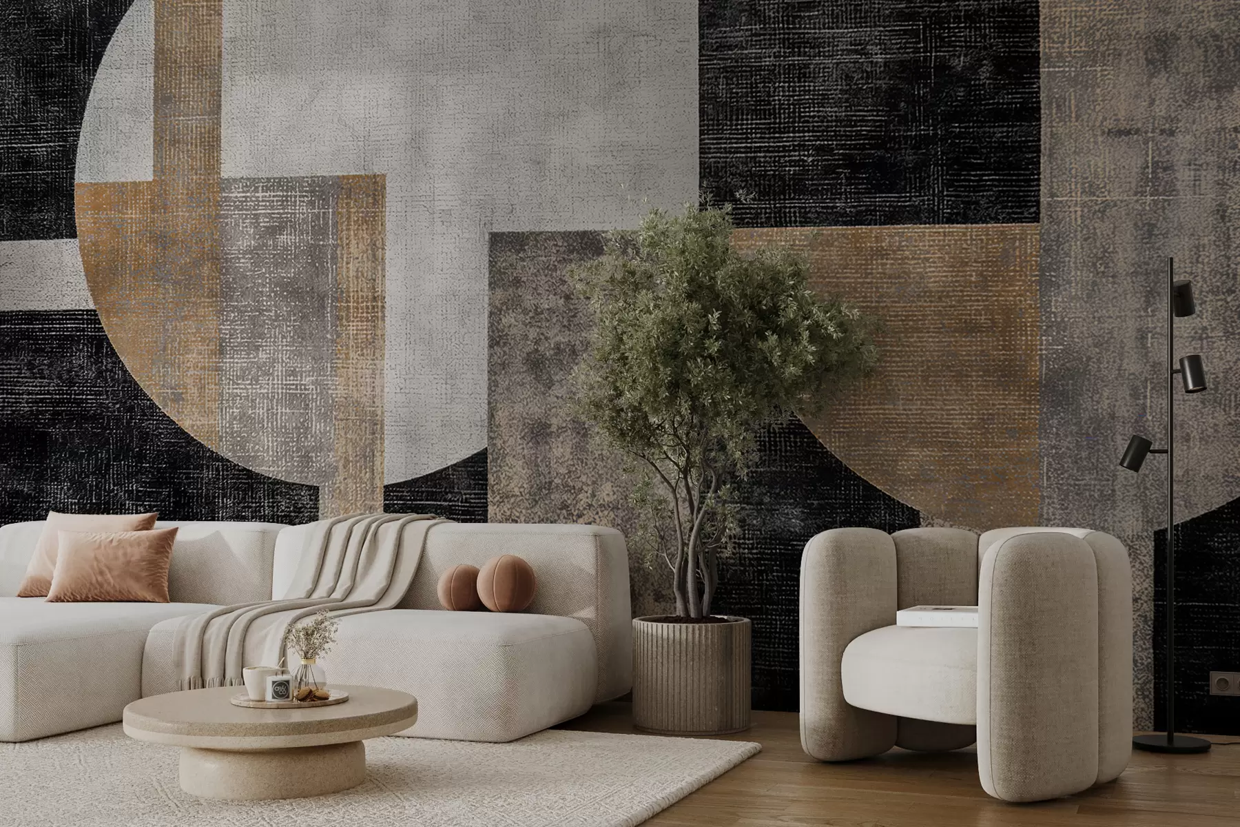 carta da parati Astrazione strutturata moderna nei colori nero e arancione nr. w07878