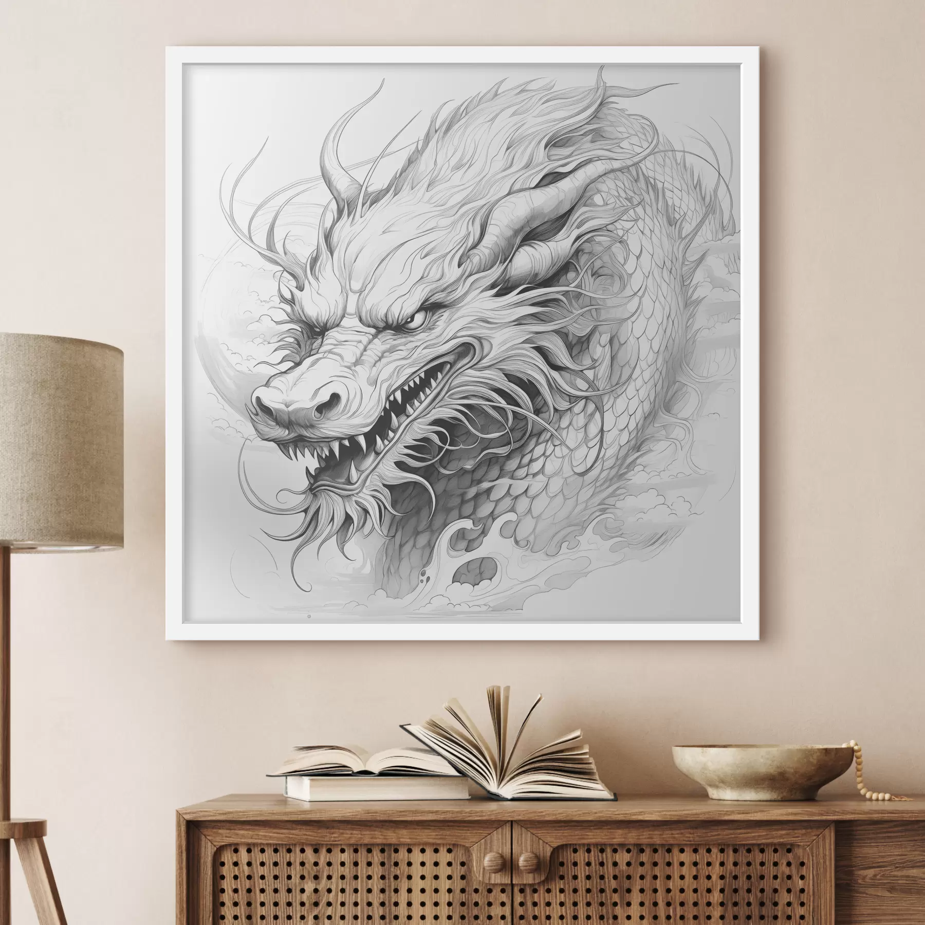 carta da parati Disegno al tratto monocromatico di un drago in stile cinese nr. f39563