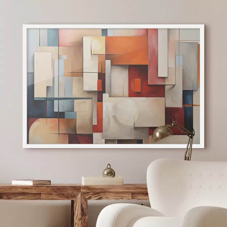carta da parati Astrazione in stile cubista, pittura a olio, colori rosso, blu, bianco nr. f39571
