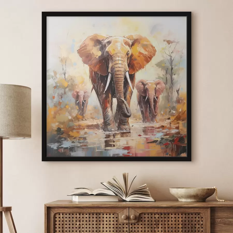 carta da parati Un branco di elefanti nella savana, pittura a olio, arte astratta nr. f39573