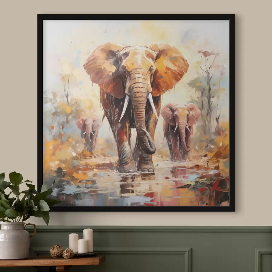 carta da parati Un branco di elefanti nella savana, pittura a olio, arte astratta nr. f39573