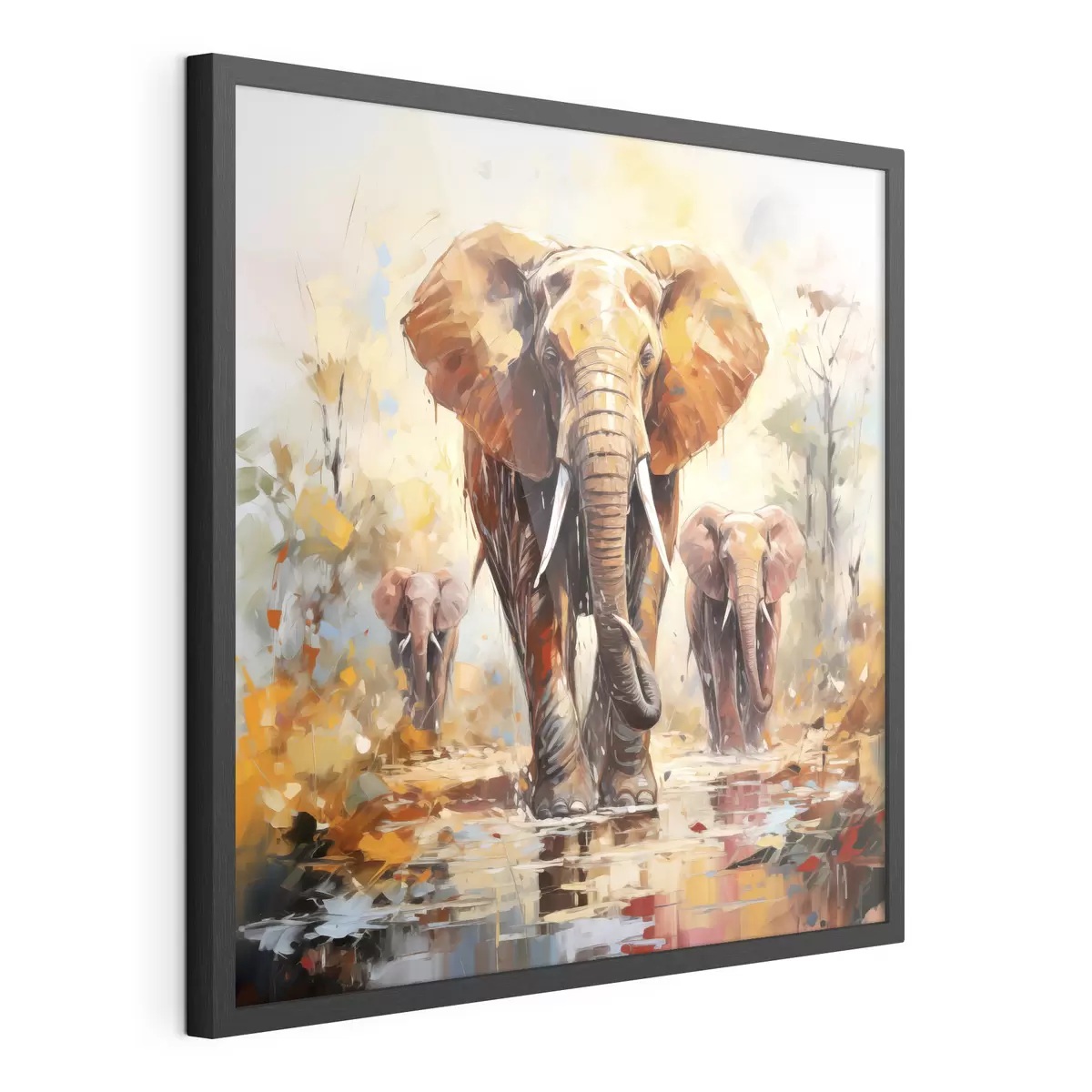 Poster Un branco di elefanti nella savana, pittura a olio, arte astratta f39573