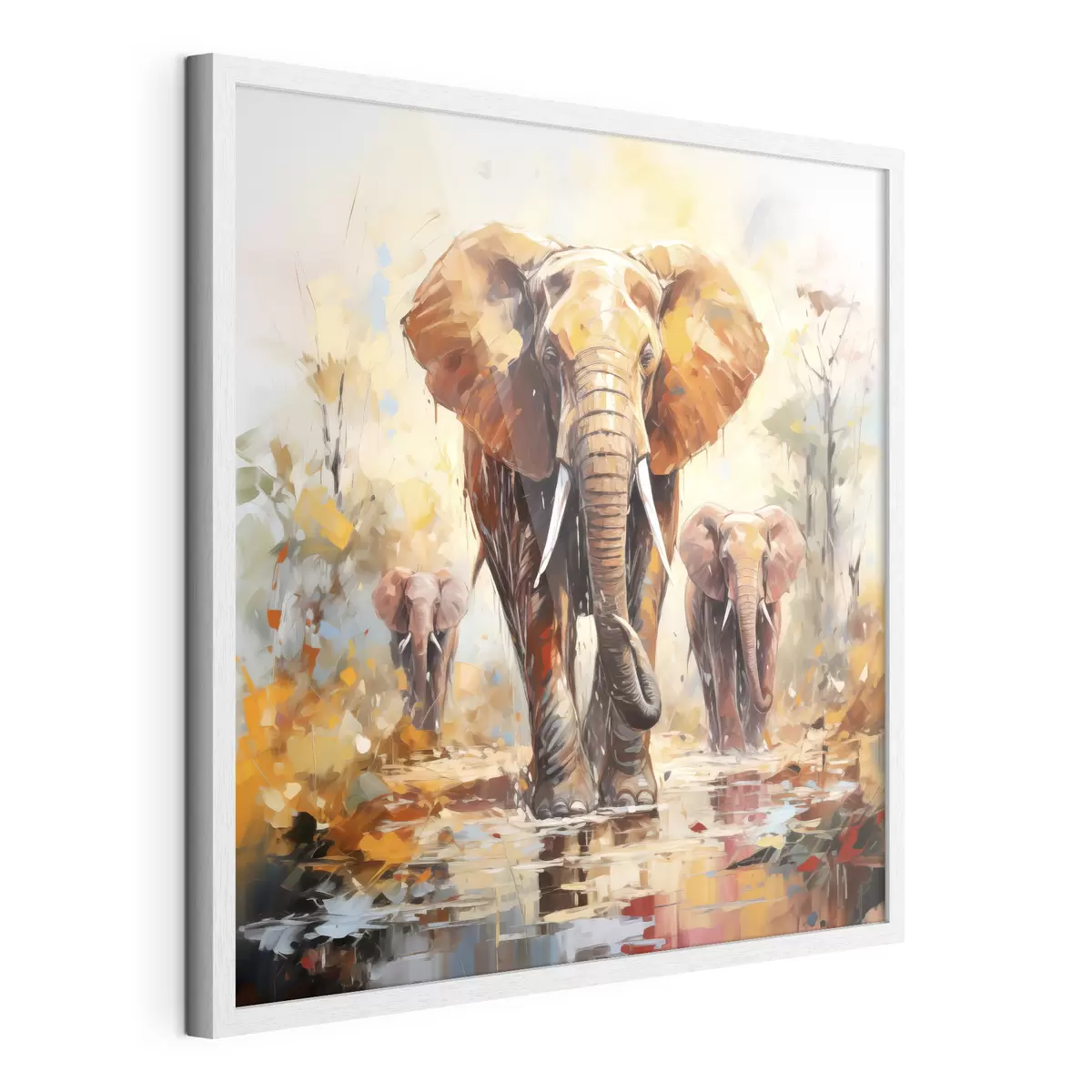 Poster Un branco di elefanti nella savana, pittura a olio, arte astratta f39573