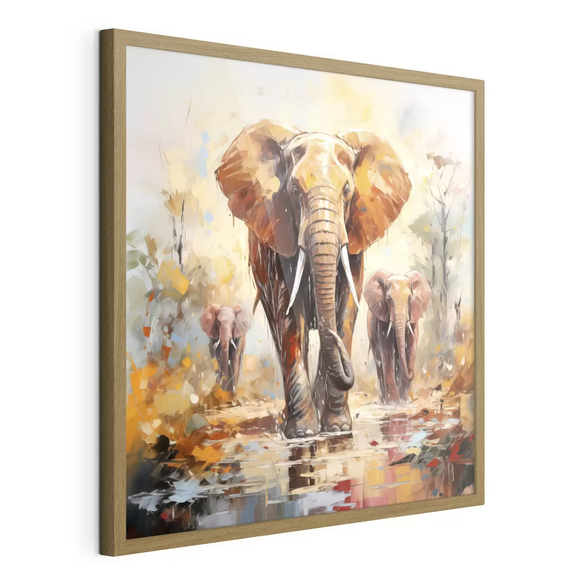 Poster Un branco di elefanti nella savana, pittura a olio, arte astratta f39573