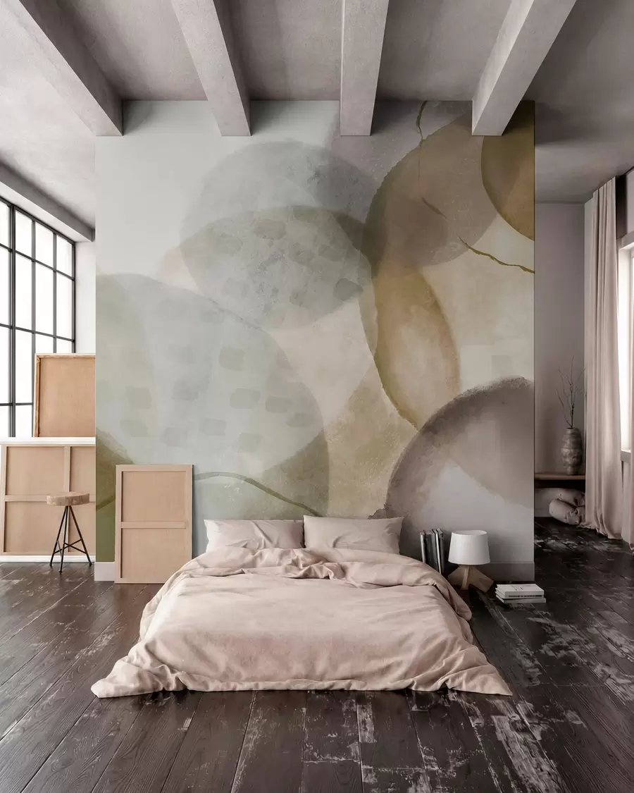 Carta da parati  Forme geometriche 3D Maree d’acquerello seppia