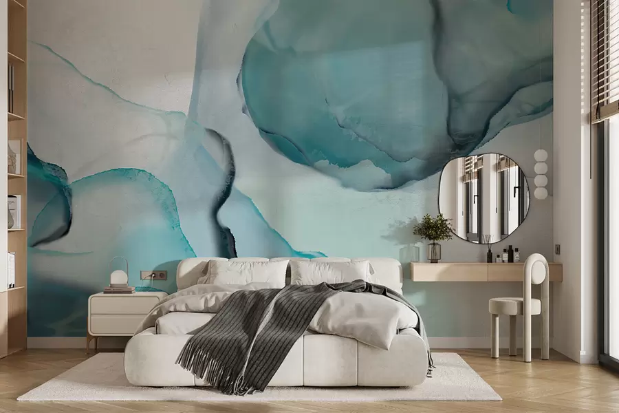 carta da parati Arte fluida astratta blu e bianca, simile all'acqua corrente e all'inchiostro nr. w07927