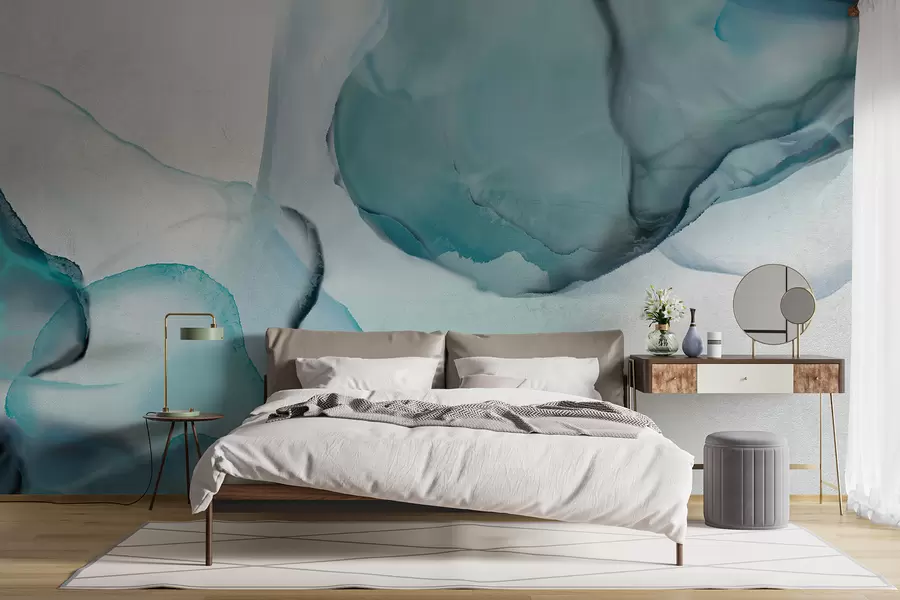 carta da parati Arte fluida astratta blu e bianca, simile all'acqua corrente e all'inchiostro nr. w07927