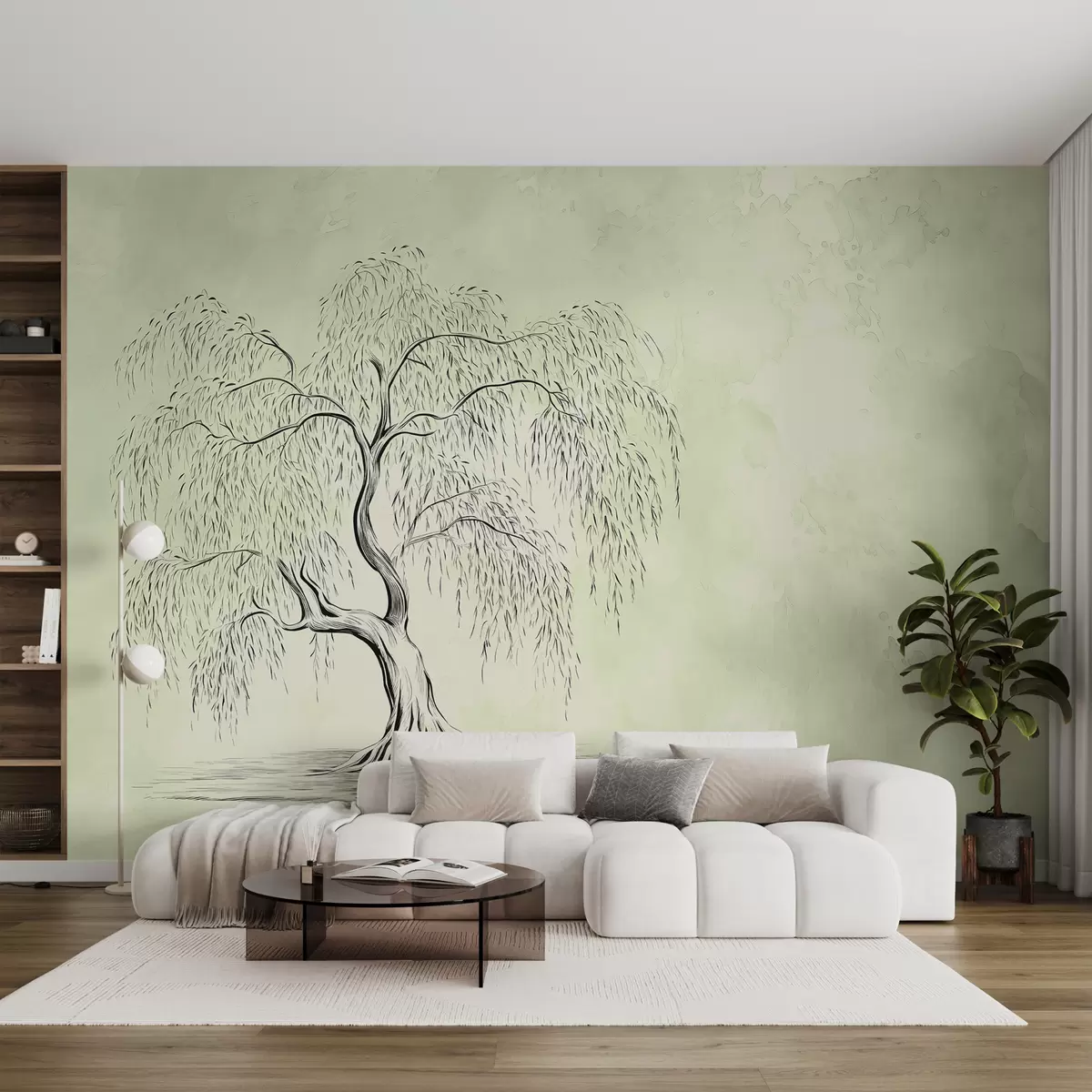 carta da parati Albero di salice su sfondo acquerello grigio verde nr. w07969v1