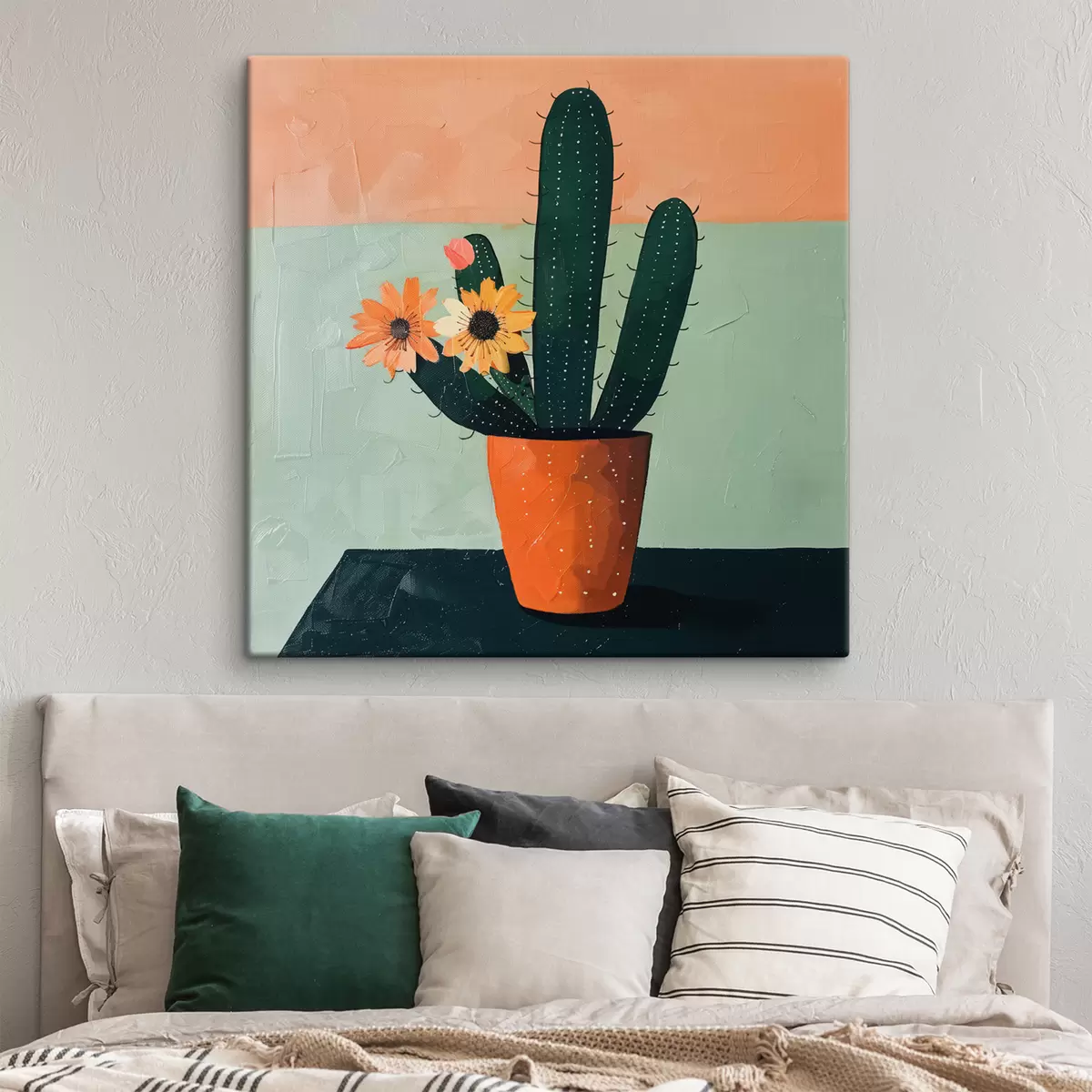 carta da parati Un dipinto minimalista di un singolo cactus con fiori in una tavolozza di colori vivaci. nr. s39452