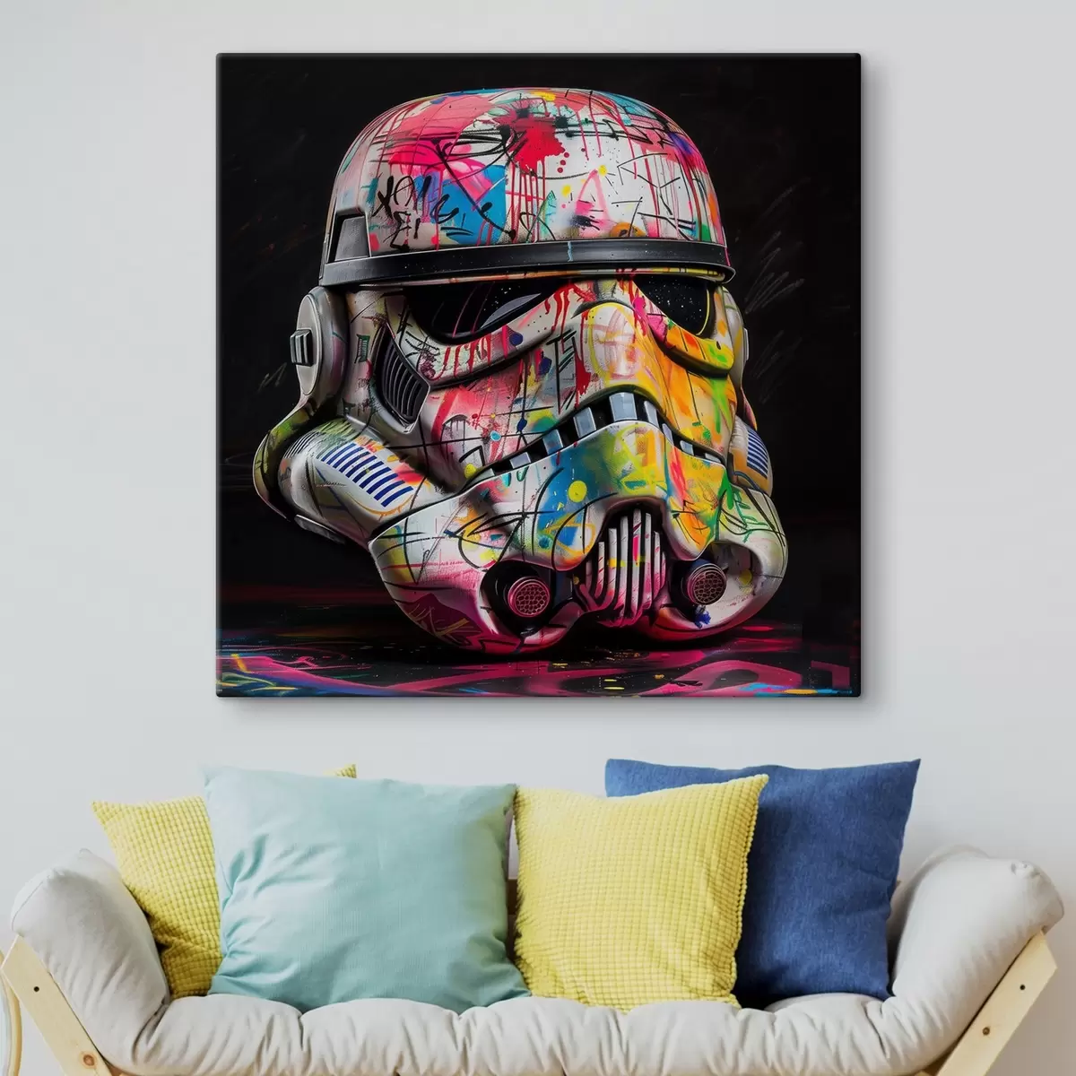 carta da parati Un casco da Stormtrooper di Star Wars ricoperto di vivaci graffiti e street art nr. s39453