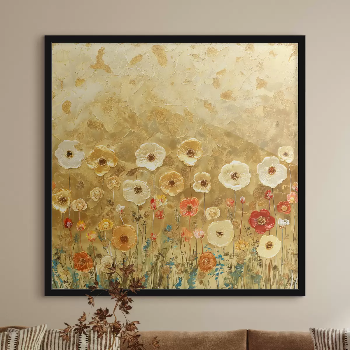 Poster Prato in stile Klimt: delicati fiori pastello dalla texture fusa f39464