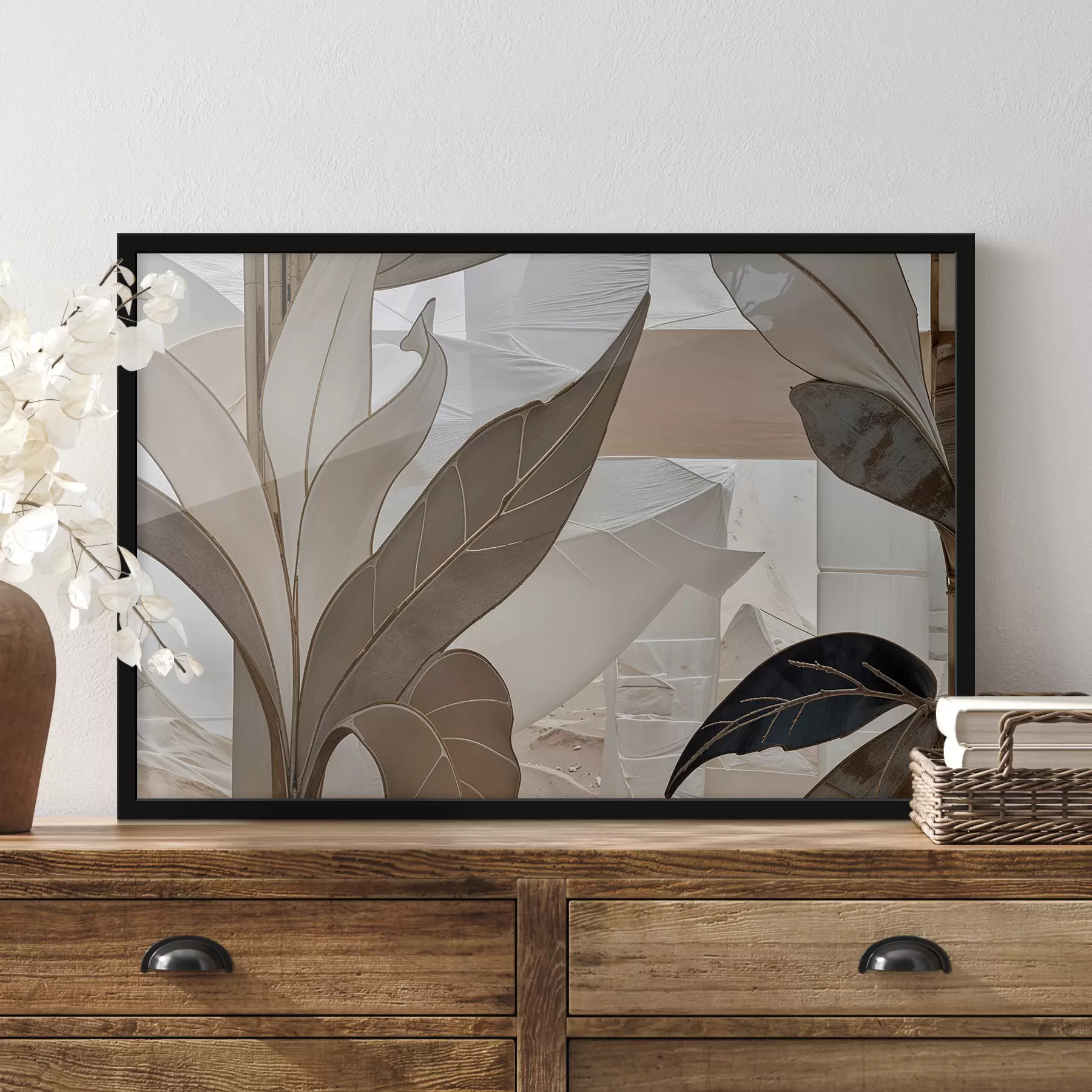 carta da parati Una vista ravvicinata di un motivo geometrico astratto con forme e texture sovrapposte nei toni del beige nr. f39498