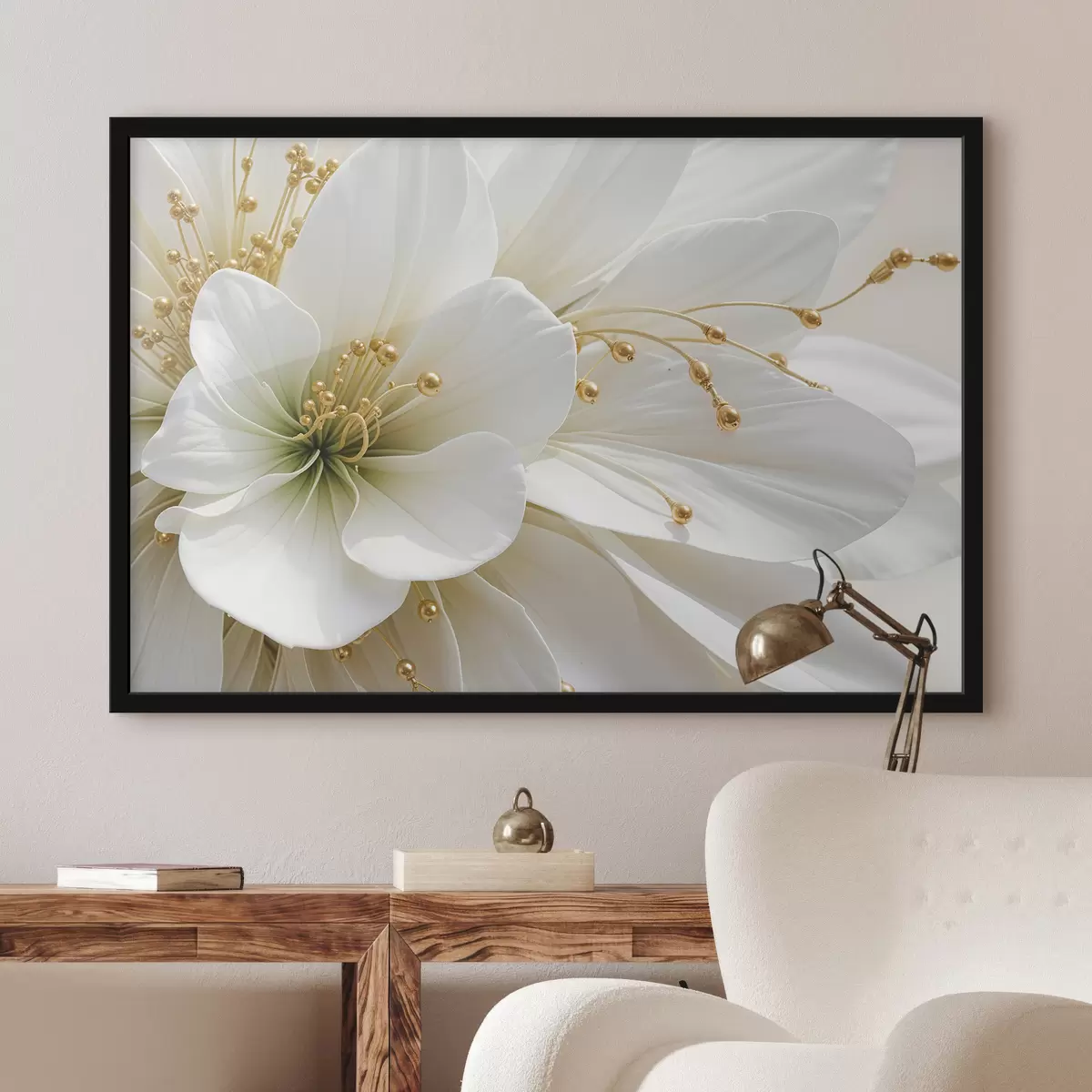 Poster Un primo piano di un grande fiore bianco con petali delicati f39507